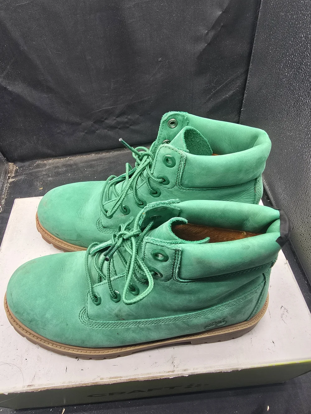 Timberland Green Lace-Up Work Boots with Tan Outsole
